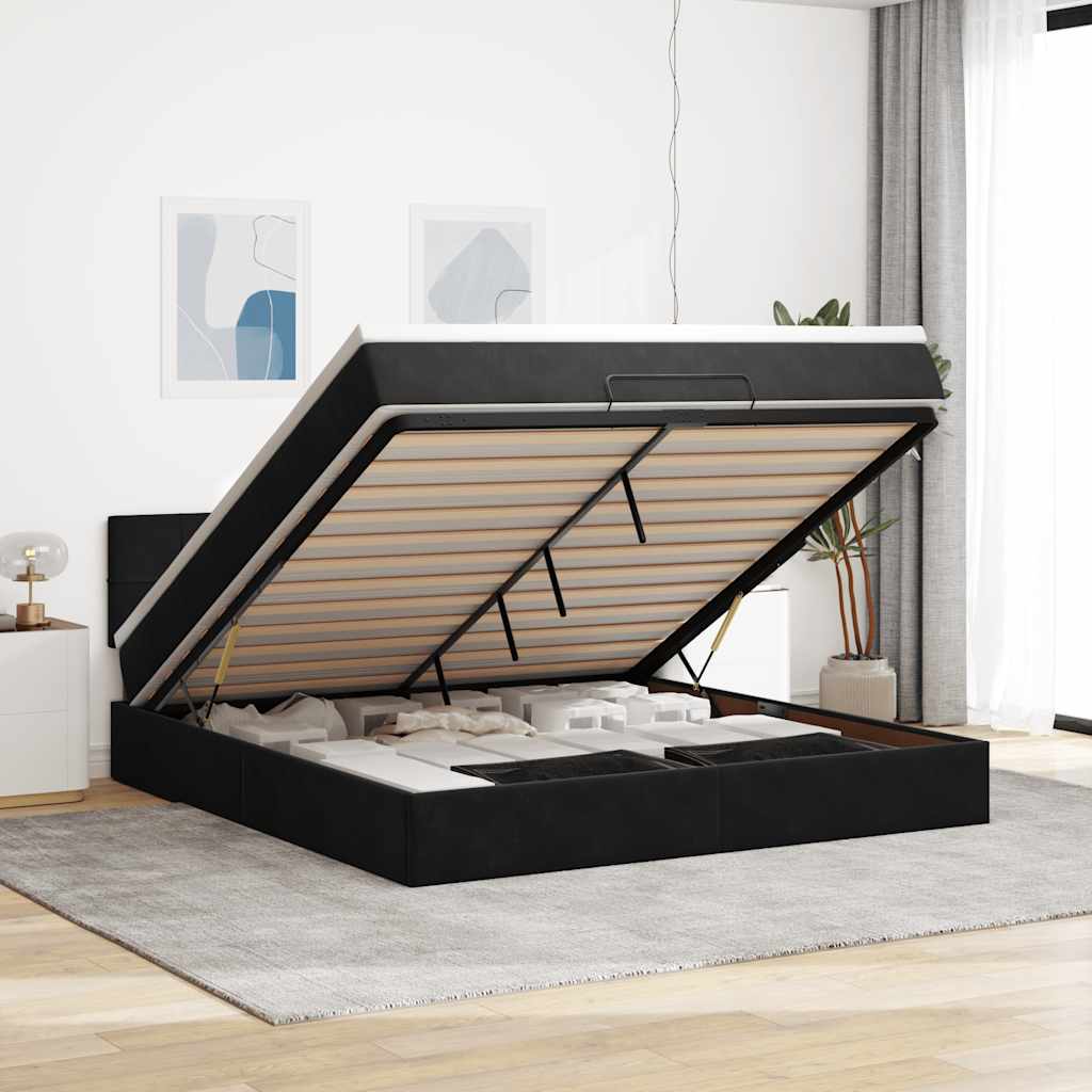 Ottoman bed met matras 160x200cm fluweel zwart is nu te koop bij PeponiXL, paradijselijk wonen!