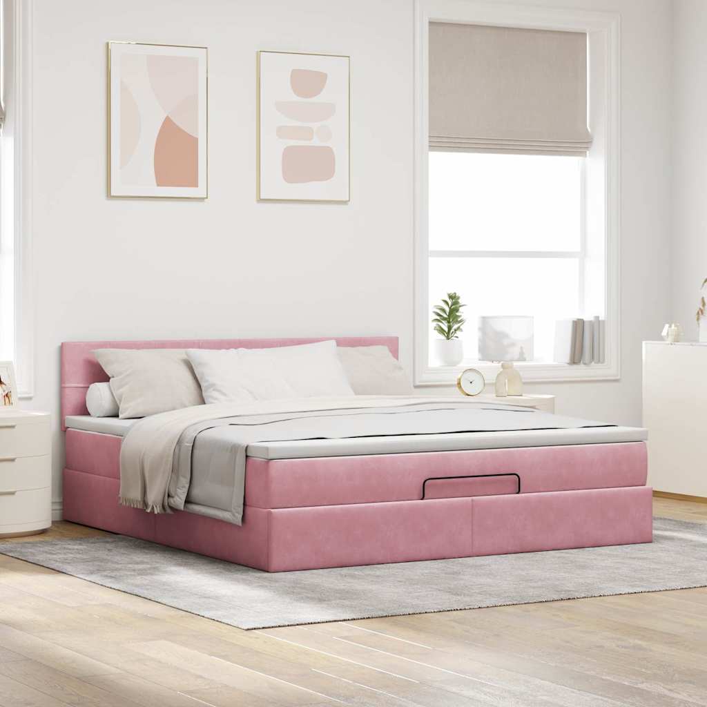 Ottoman bed met matras 160x200cm fluweel roze is nu te koop bij PeponiXL, paradijselijk wonen!