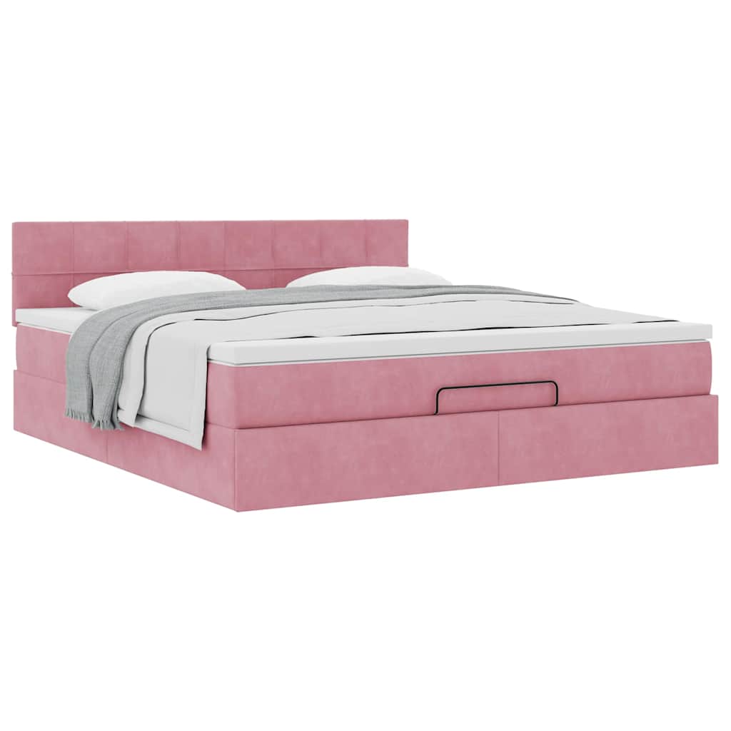 Ottoman bed met matras 160x200cm fluweel roze is nu te koop bij PeponiXL, paradijselijk wonen!
