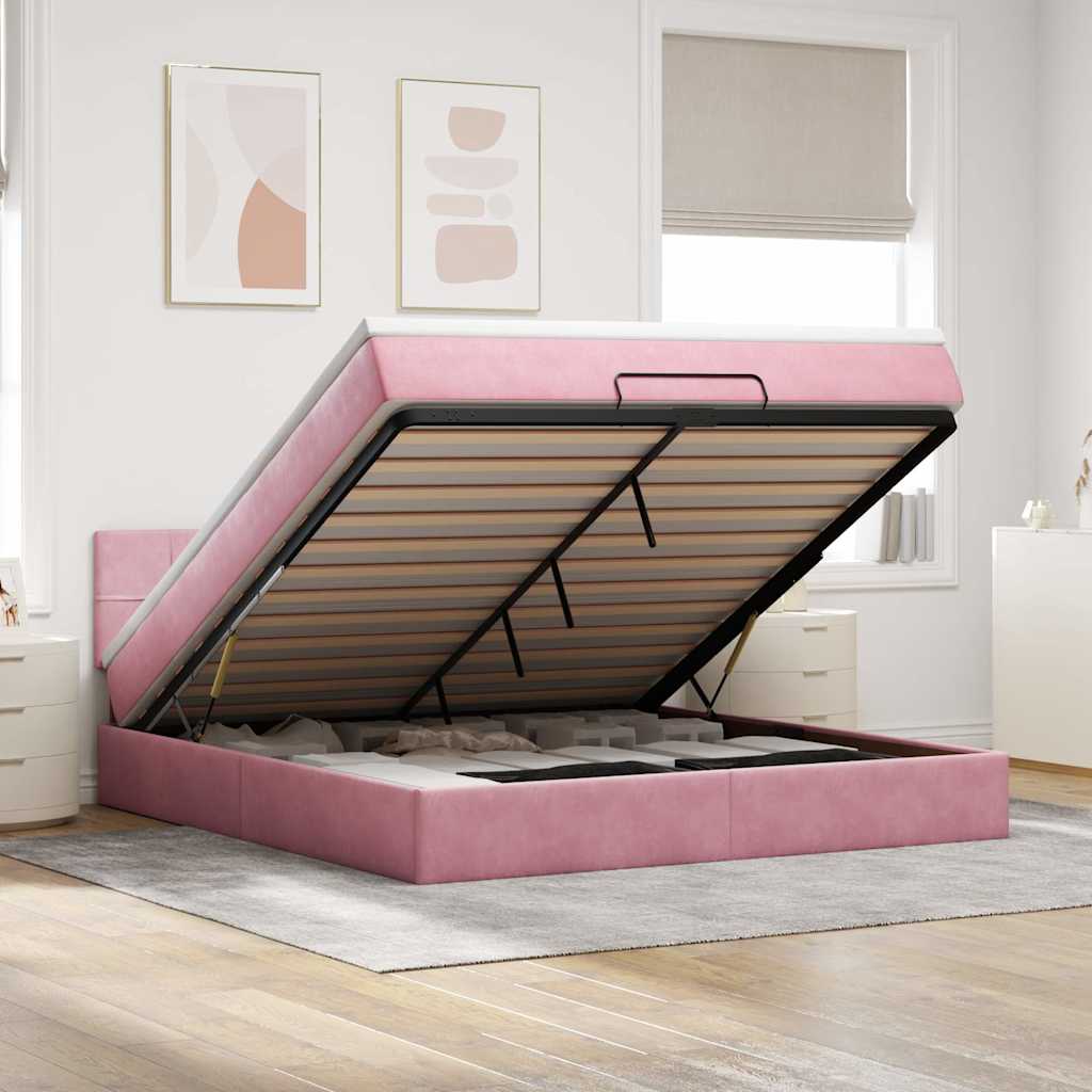 Ottoman bed met matras 160x200cm fluweel roze is nu te koop bij PeponiXL, paradijselijk wonen!