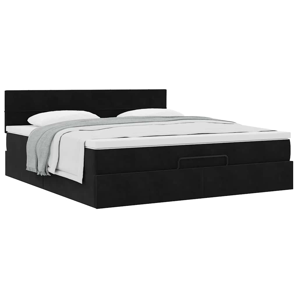 Ottoman bed met matras 180x200cm fluweel zwart is nu te koop bij PeponiXL, paradijselijk wonen!