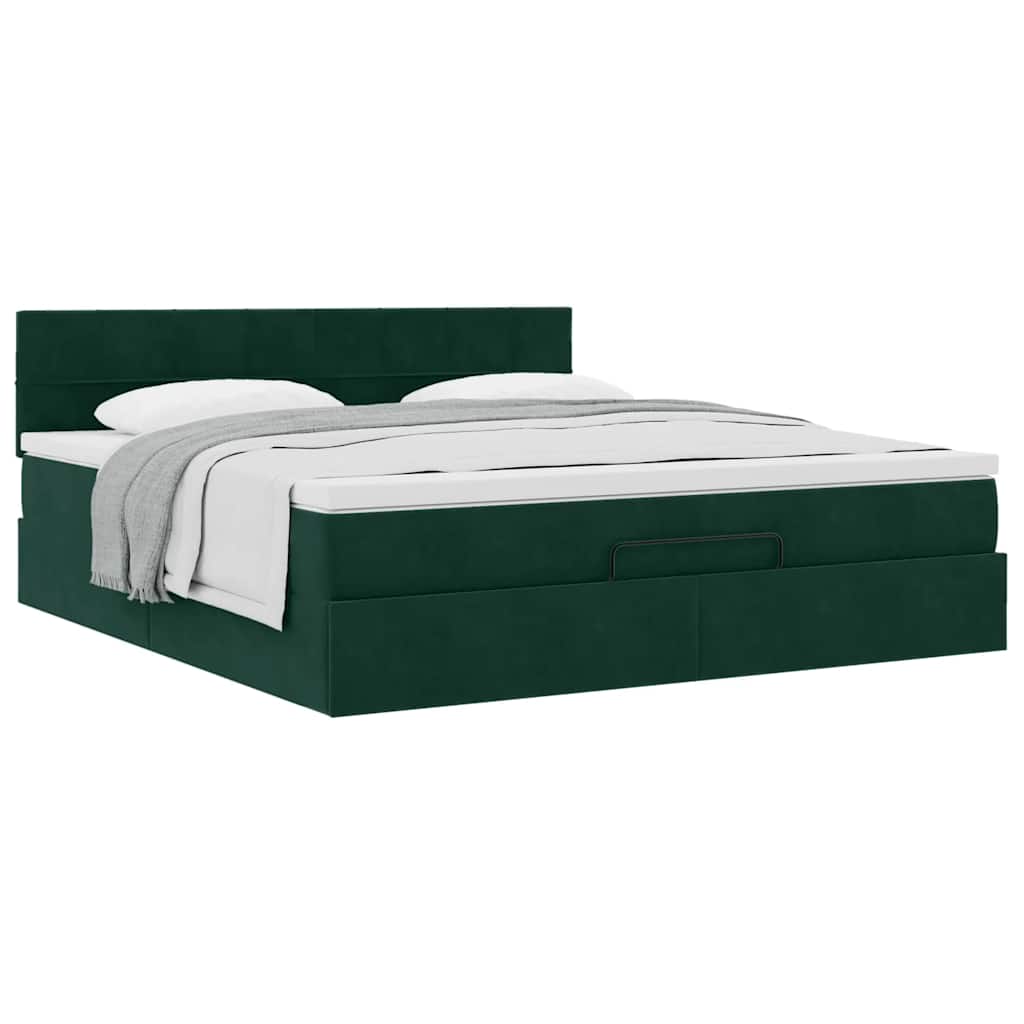 Ottoman bed met matras 180x200 cm fluweel donkergroen is nu te koop bij PeponiXL, paradijselijk wonen!