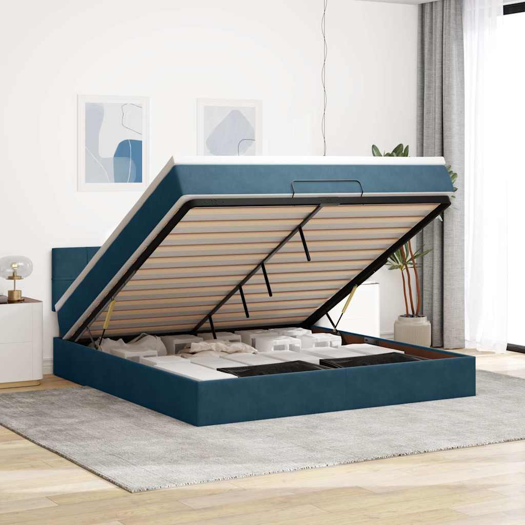 Ottoman bed met matras 180x200 cm fluweel donkerblauw is nu te koop bij PeponiXL, paradijselijk wonen!