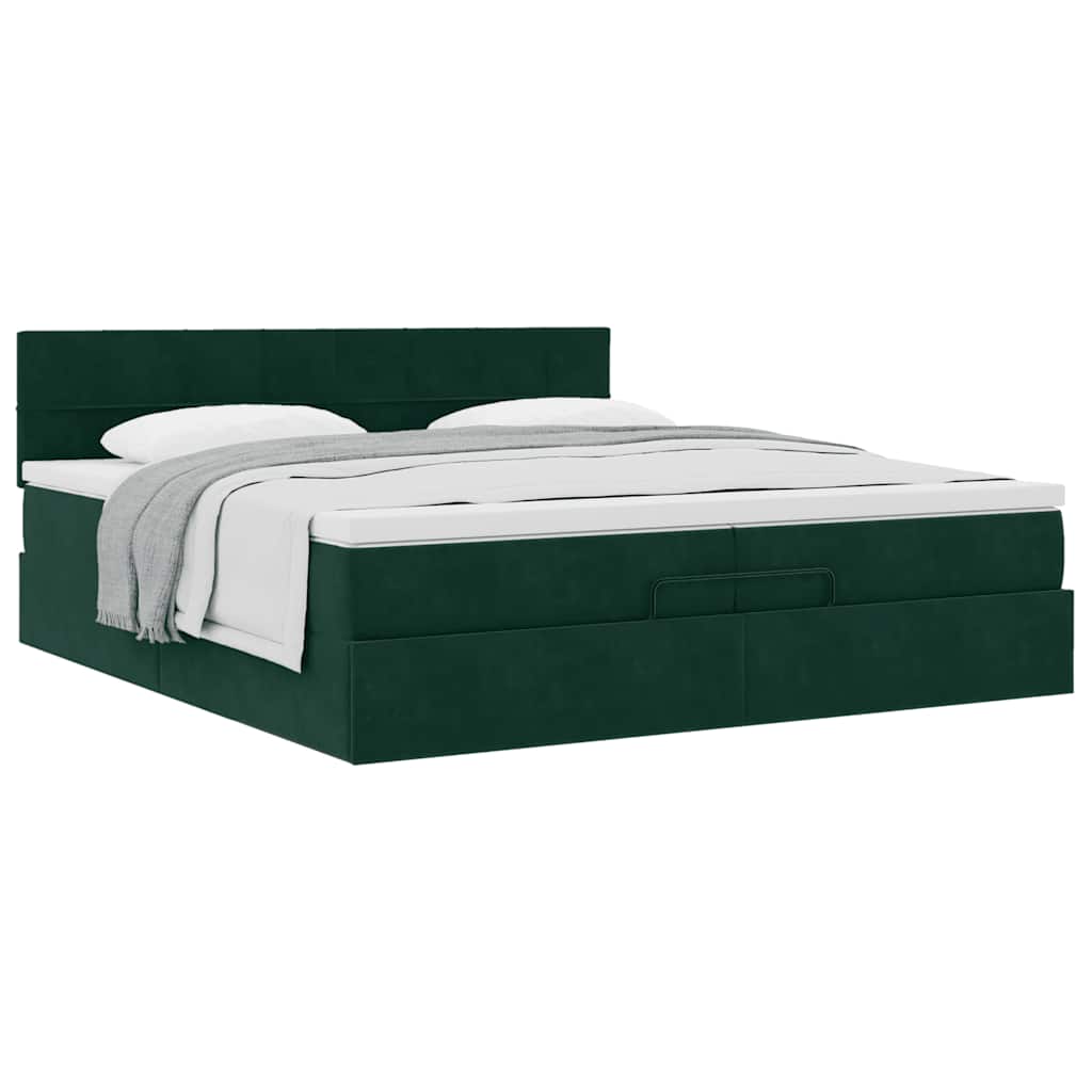 Ottoman bed met matras 200x200 cm fluweel donkergroen is nu te koop bij PeponiXL, paradijselijk wonen!