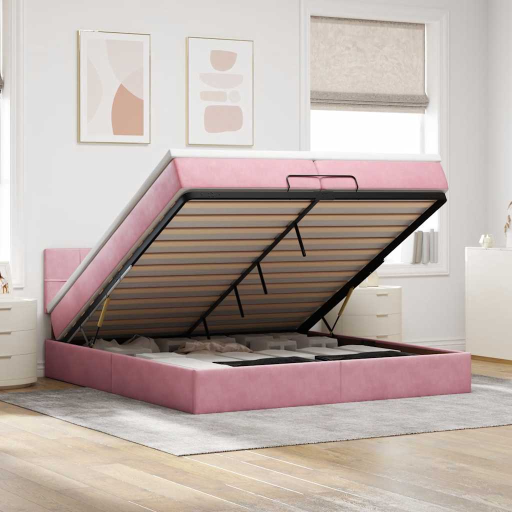 Ottoman bed met matras 200x200 cm fluweel roze is nu te koop bij PeponiXL, paradijselijk wonen!