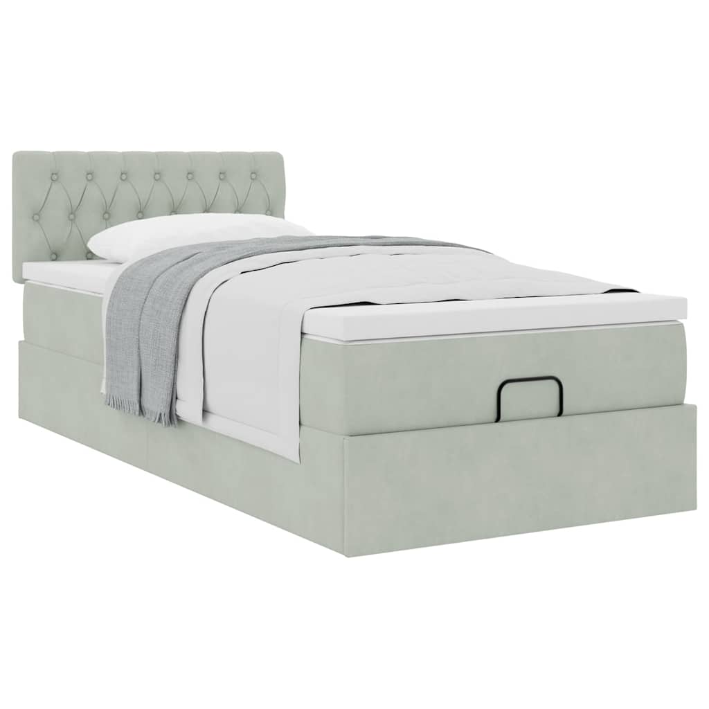 Ottoman bed met matras 80x200cm fluweel lichtgrijs is nu te koop bij PeponiXL, paradijselijk wonen!