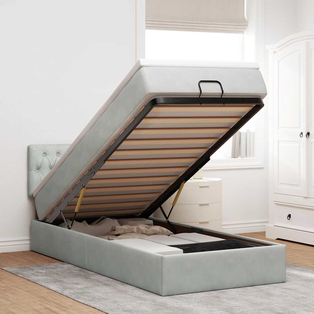 Ottoman bed met matras 80x200cm fluweel lichtgrijs is nu te koop bij PeponiXL, paradijselijk wonen!