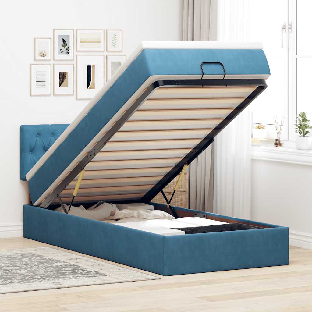 Ottoman bed met matras 80x200cm fluweel donkerblauw is nu te koop bij PeponiXL, paradijselijk wonen!