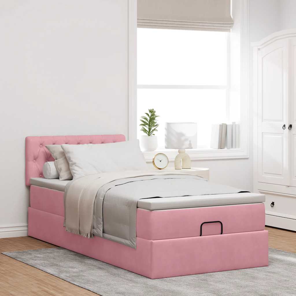 Ottoman bed met matras 80x200cm fluweel roze is nu te koop bij PeponiXL, paradijselijk wonen!
