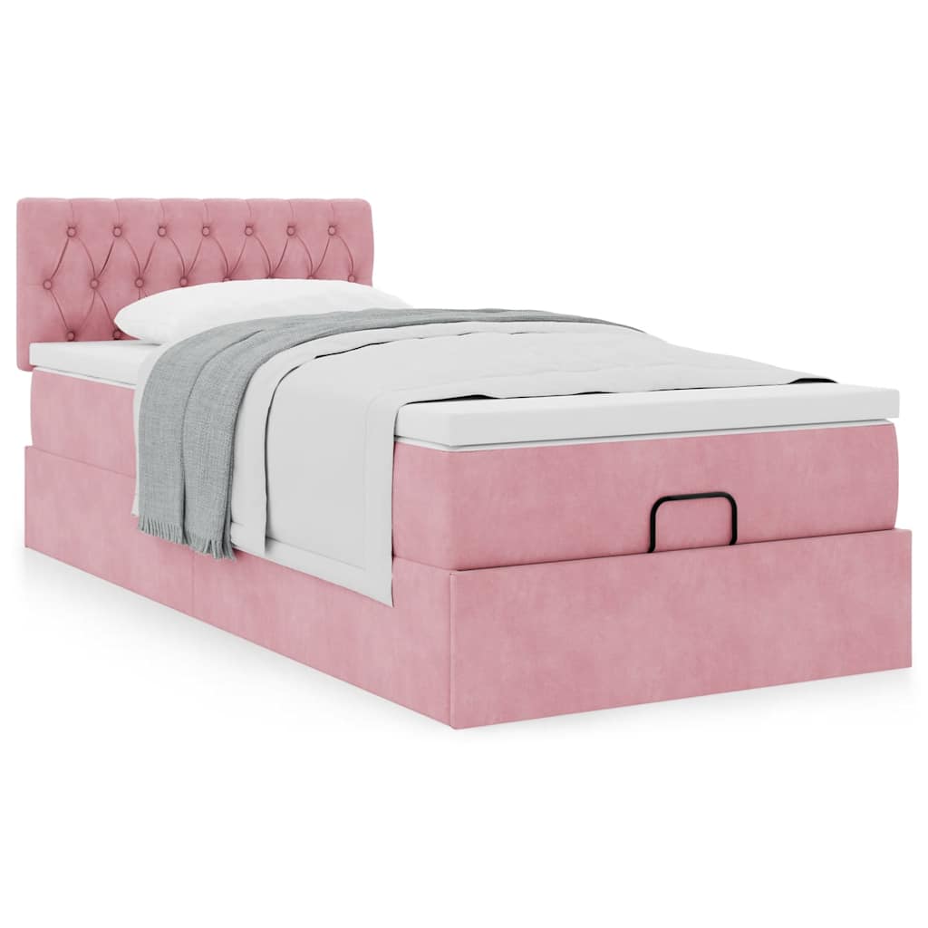 Ottoman bed met matras 80x200cm fluweel roze is nu te koop bij PeponiXL, paradijselijk wonen!