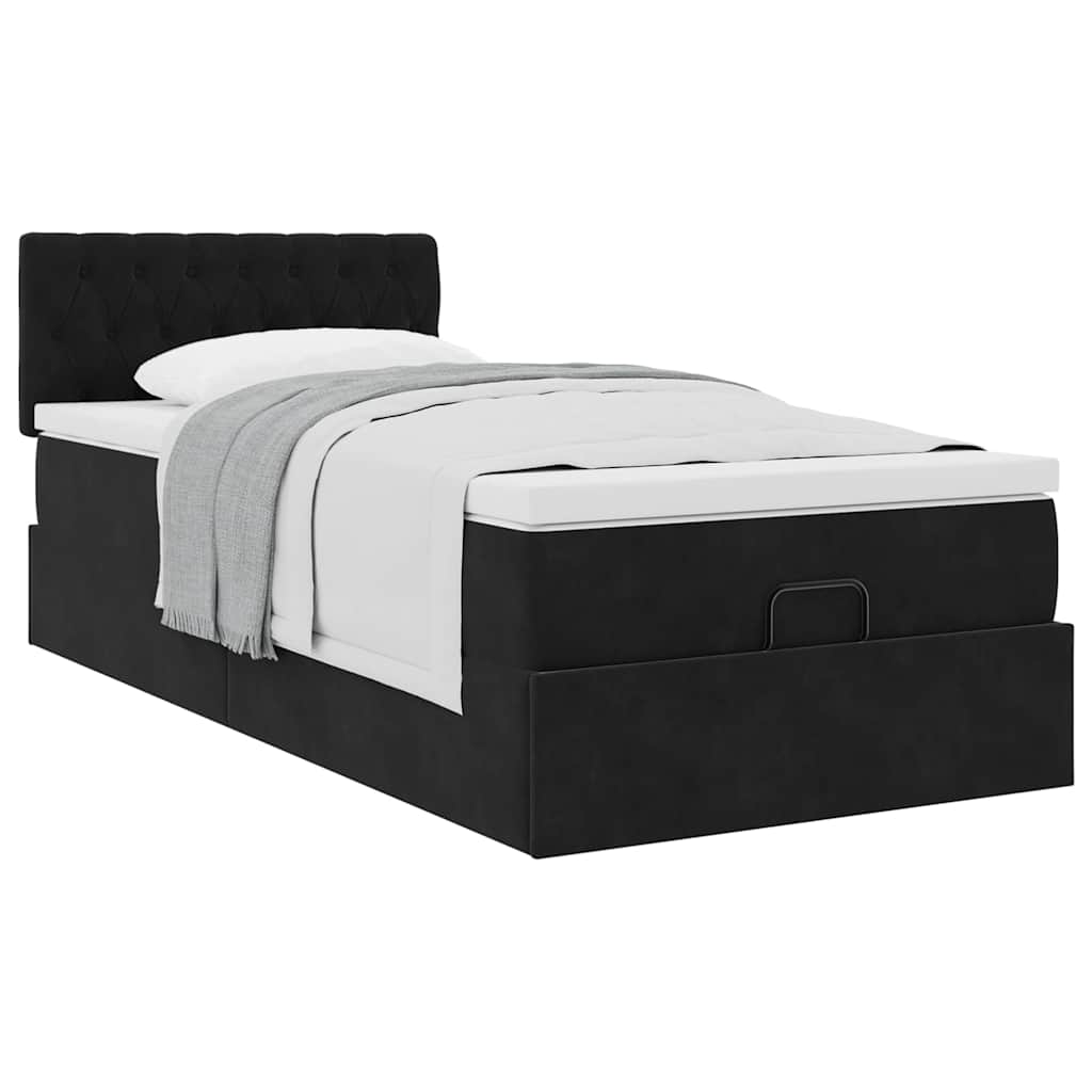 Ottoman bed met matras 90x190cm fluweel zwart is nu te koop bij PeponiXL, paradijselijk wonen!