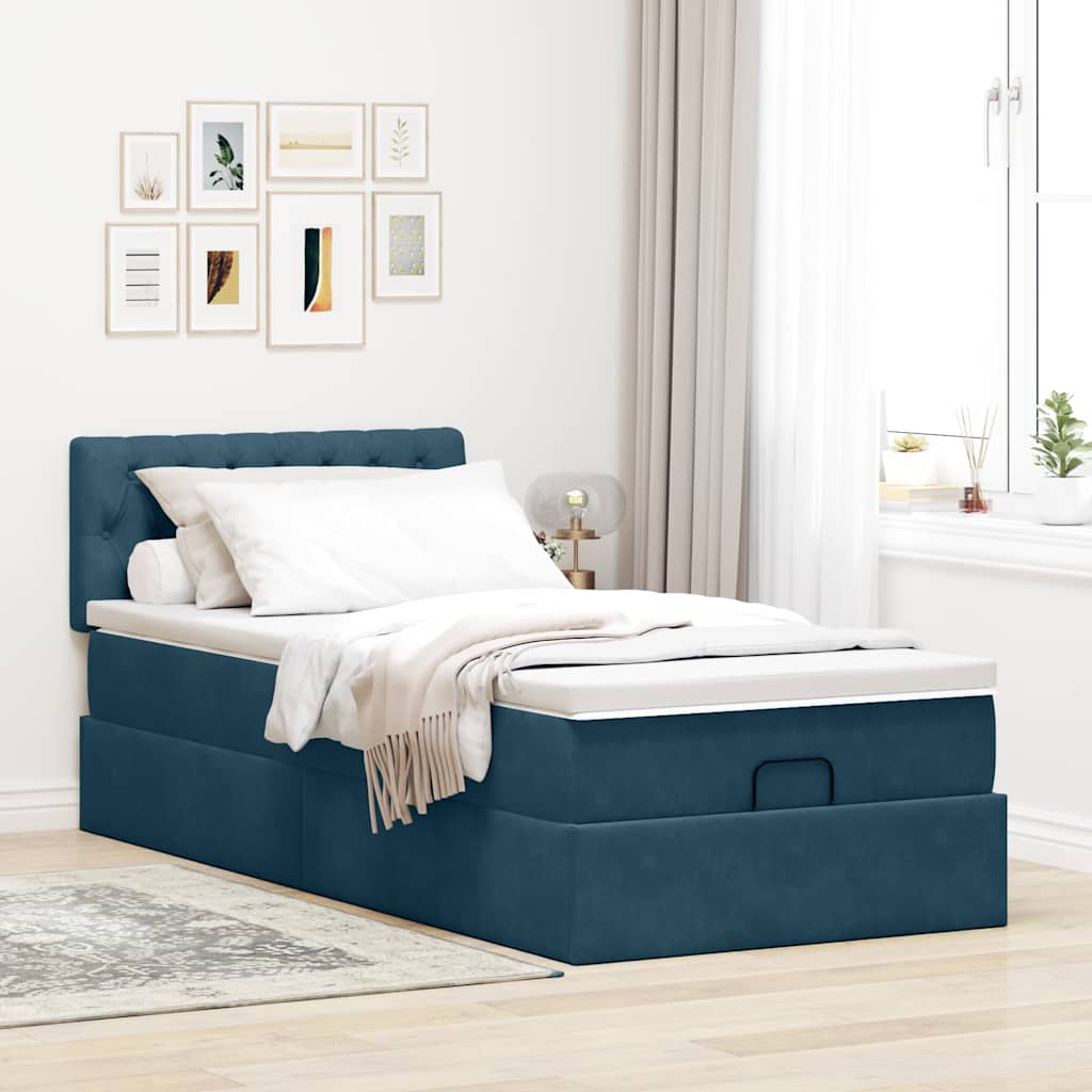 Ottoman bed met matras 90x190cm fluweel donkerblauw is nu te koop bij PeponiXL, paradijselijk wonen!