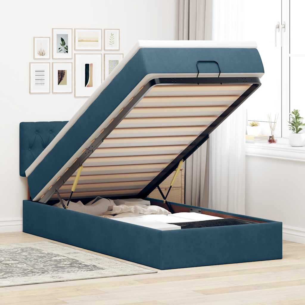 Ottoman bed met matras 90x190cm fluweel donkerblauw is nu te koop bij PeponiXL, paradijselijk wonen!