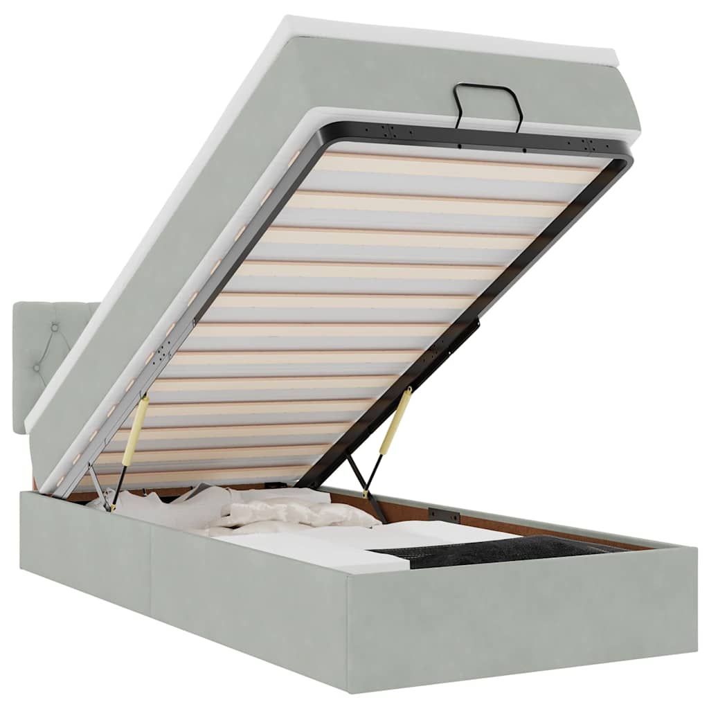 Ottoman bed met matras 90x200cm fluweel lichtgrijs is nu te koop bij PeponiXL, paradijselijk wonen!