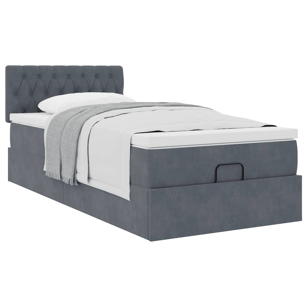Ottoman bed met matras 90x200cm fluweel donkergrijs is nu te koop bij PeponiXL, paradijselijk wonen!