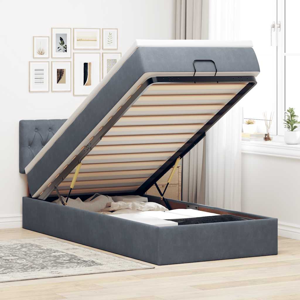 Ottoman bed met matras 90x200cm fluweel donkergrijs is nu te koop bij PeponiXL, paradijselijk wonen!