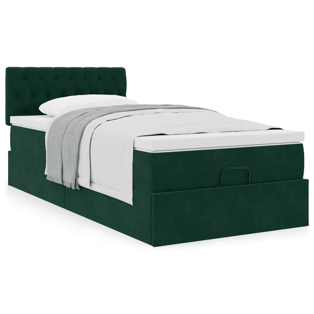 Ottoman bed met matras 90x200cm fluweel donkergroen is nu te koop bij PeponiXL, paradijselijk wonen!