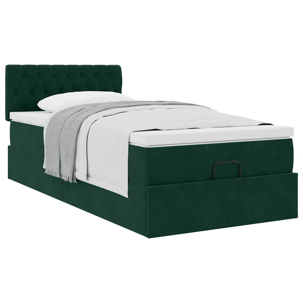 Ottoman bed met matras 90x200cm fluweel donkergroen is nu te koop bij PeponiXL, paradijselijk wonen!