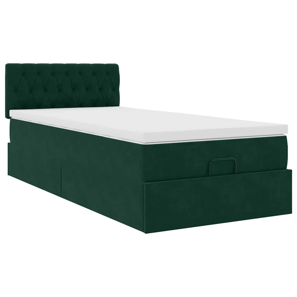 Ottoman bed met matras 90x200cm fluweel donkergroen is nu te koop bij PeponiXL, paradijselijk wonen!