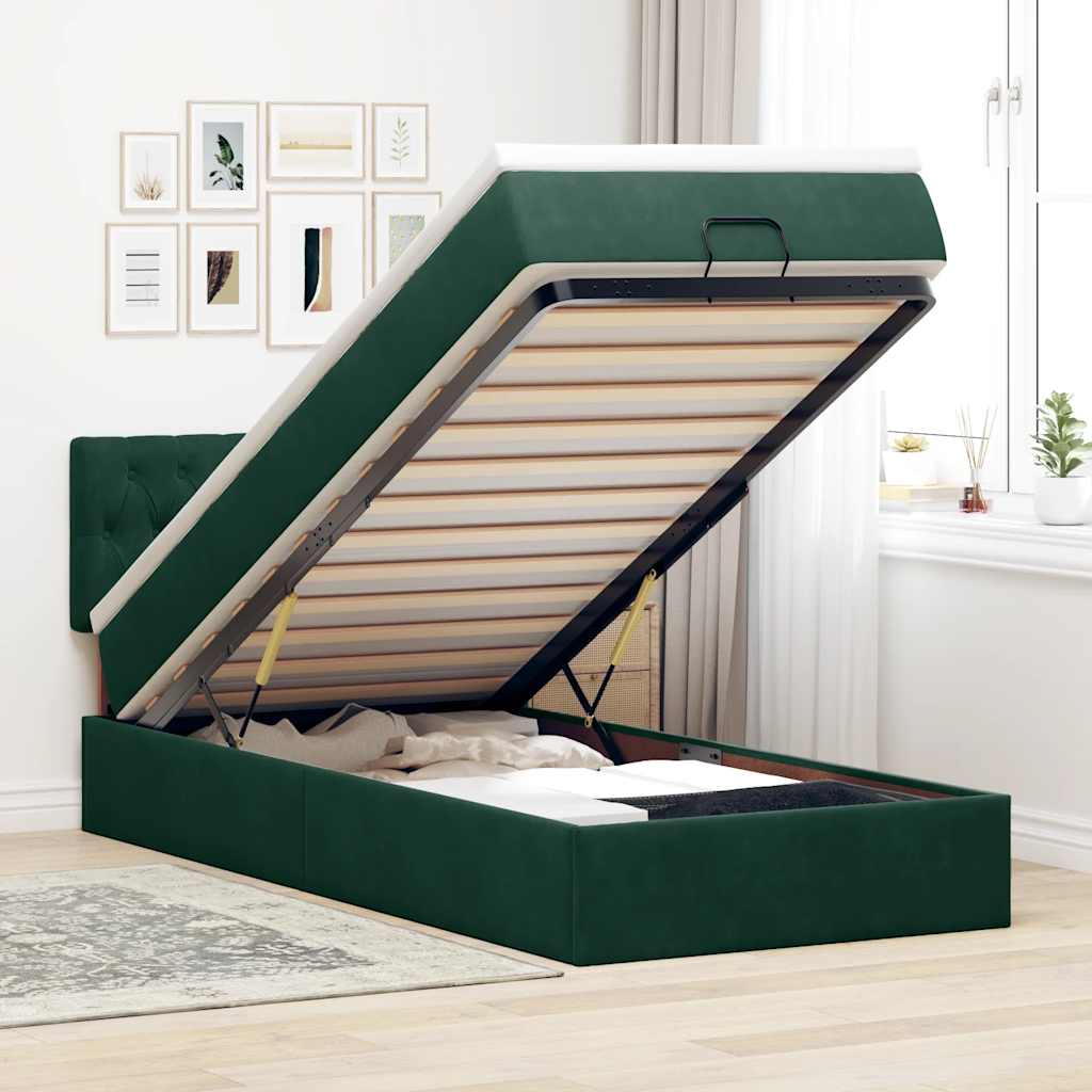 Ottoman bed met matras 90x200cm fluweel donkergroen is nu te koop bij PeponiXL, paradijselijk wonen!