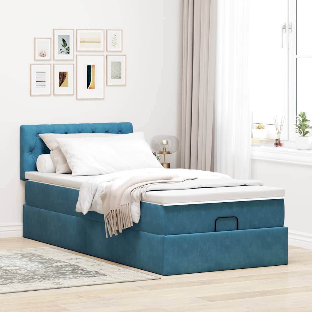 Ottoman bed met matras 90x200cm fluweel donkerblauw is nu te koop bij PeponiXL, paradijselijk wonen!