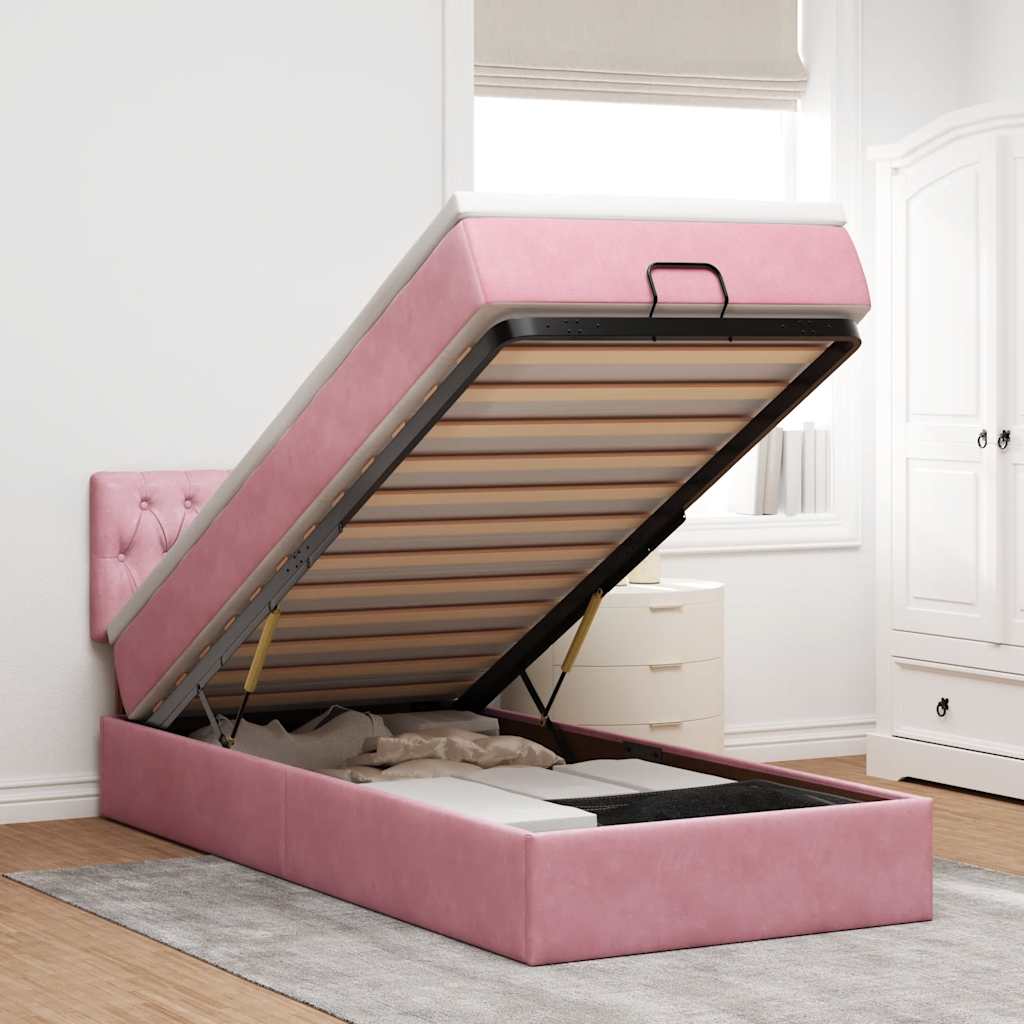 Ottoman bed met matras 90x200cm fluweel roze is nu te koop bij PeponiXL, paradijselijk wonen!