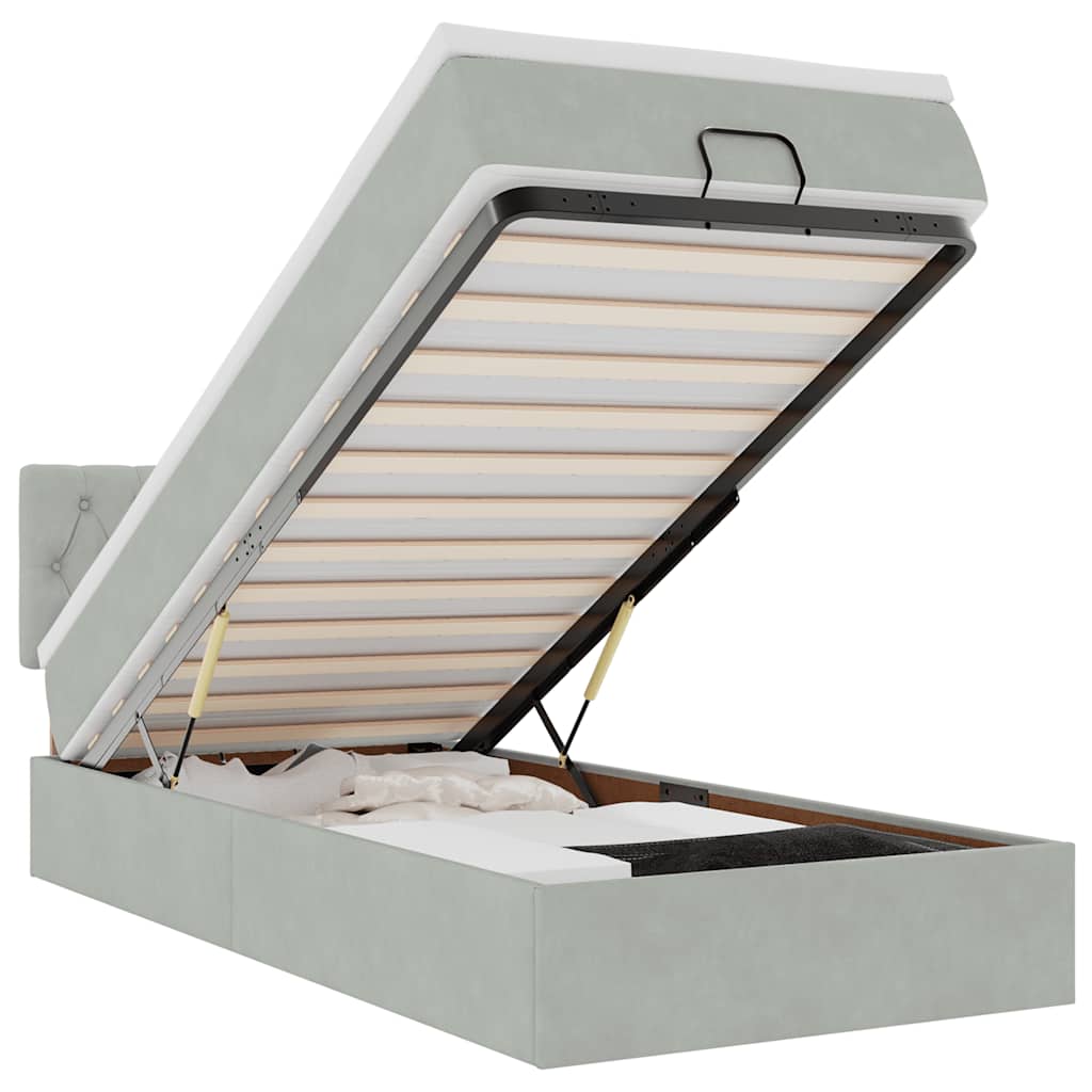 Ottoman bed met matras 100x200 cm fluweel lichtgrijs is nu te koop bij PeponiXL, paradijselijk wonen!
