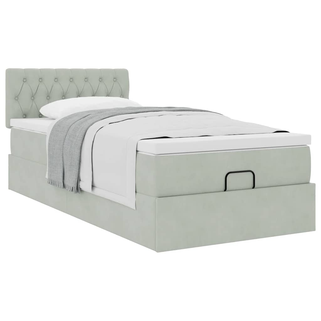 Ottoman bed met matras 100x200 cm fluweel lichtgrijs is nu te koop bij PeponiXL, paradijselijk wonen!
