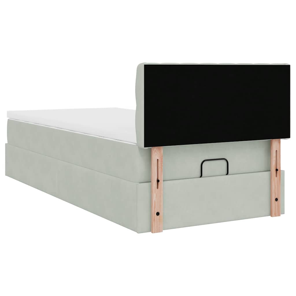 Ottoman bed met matras 100x200 cm fluweel lichtgrijs is nu te koop bij PeponiXL, paradijselijk wonen!