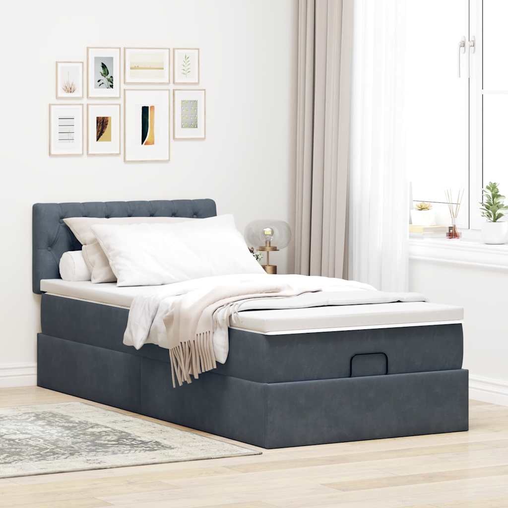 Ottoman bed met matras 100x200 cm fluweel donkergrijs is nu te koop bij PeponiXL, paradijselijk wonen!