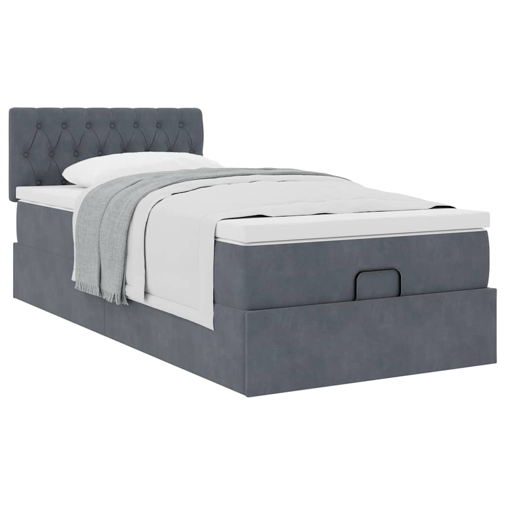 Ottoman bed met matras 100x200 cm fluweel donkergrijs is nu te koop bij PeponiXL, paradijselijk wonen!