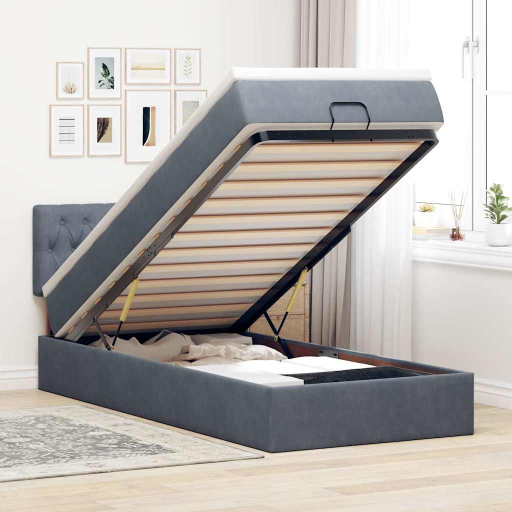 Ottoman bed met matras 100x200 cm fluweel donkergrijs is nu te koop bij PeponiXL, paradijselijk wonen!