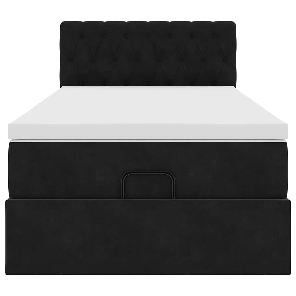 Ottoman bed met matras 100x200 cm fluweel zwart is nu te koop bij PeponiXL, paradijselijk wonen!