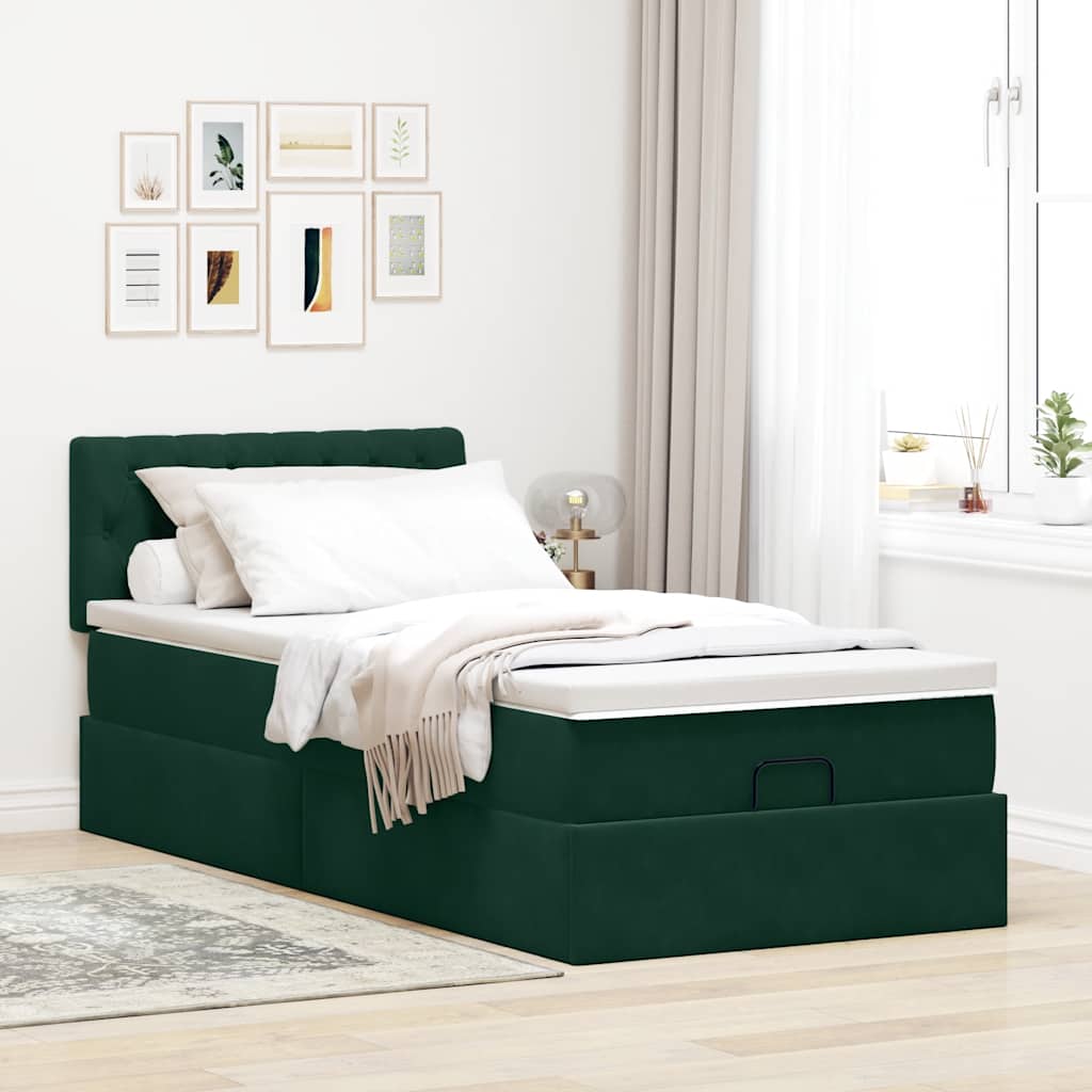 Ottoman bed met matras 100x200 cm fluweel donkergroen is nu te koop bij PeponiXL, paradijselijk wonen!