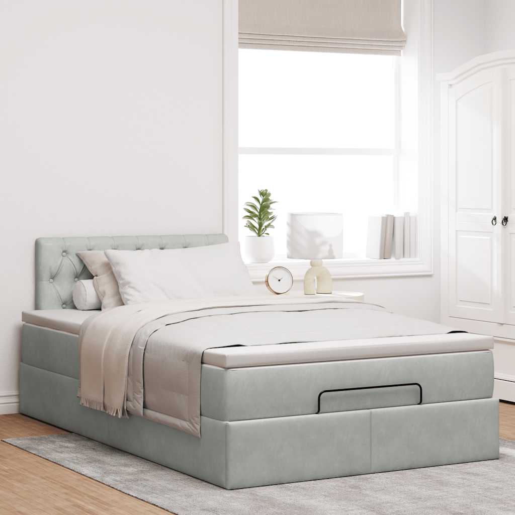 Ottoman bed met matras 120x200 cm fluweel lichtgrijs is nu te koop bij PeponiXL, paradijselijk wonen!