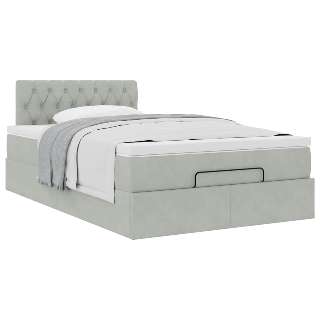Ottoman bed met matras 120x200 cm fluweel lichtgrijs is nu te koop bij PeponiXL, paradijselijk wonen!