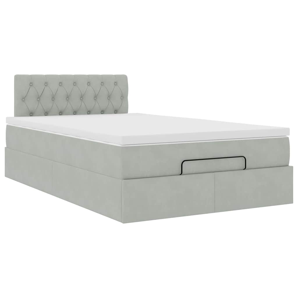 Ottoman bed met matras 120x200 cm fluweel lichtgrijs is nu te koop bij PeponiXL, paradijselijk wonen!