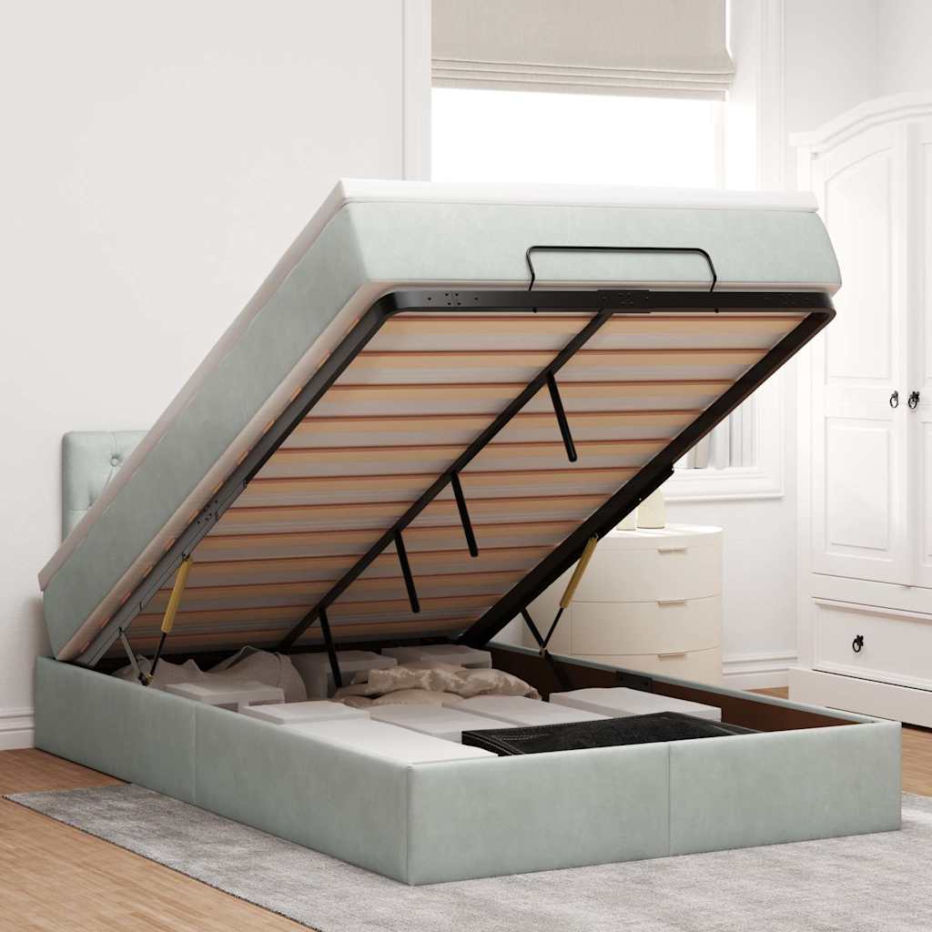 Ottoman bed met matras 120x200 cm fluweel lichtgrijs is nu te koop bij PeponiXL, paradijselijk wonen!