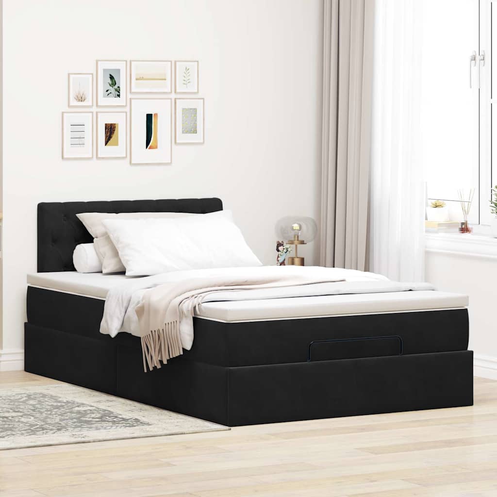 Ottoman bed met matras 120x200cm fluweel zwart is nu te koop bij PeponiXL, paradijselijk wonen!