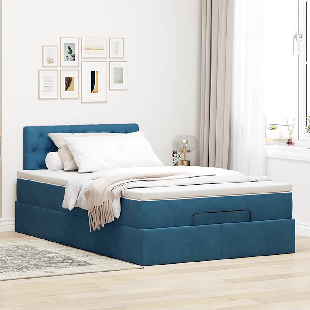 Ottoman bed met matras 120x200cm fluweel donkerblauw is nu te koop bij PeponiXL, paradijselijk wonen!