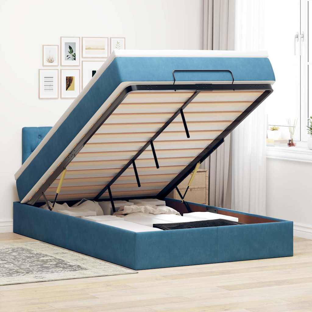 Ottoman bed met matras 120x200cm fluweel donkerblauw is nu te koop bij PeponiXL, paradijselijk wonen!