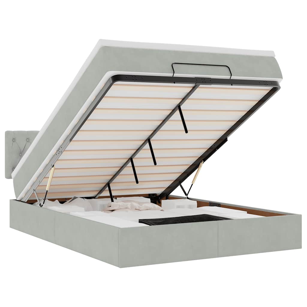 Ottoman bed met matras 140x190cm fluweel lichtgrijs is nu te koop bij PeponiXL, paradijselijk wonen!