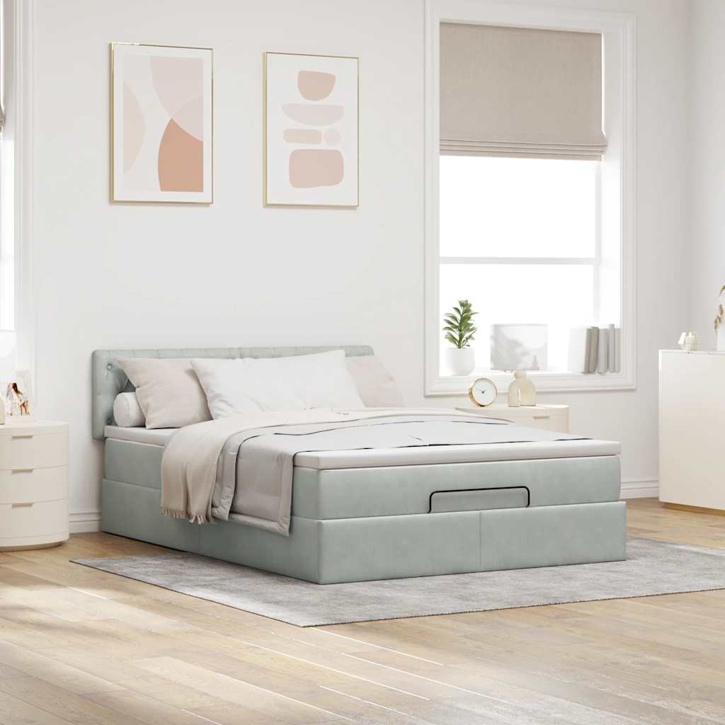 Ottoman bed met matras 140x190cm fluweel lichtgrijs is nu te koop bij PeponiXL, paradijselijk wonen!