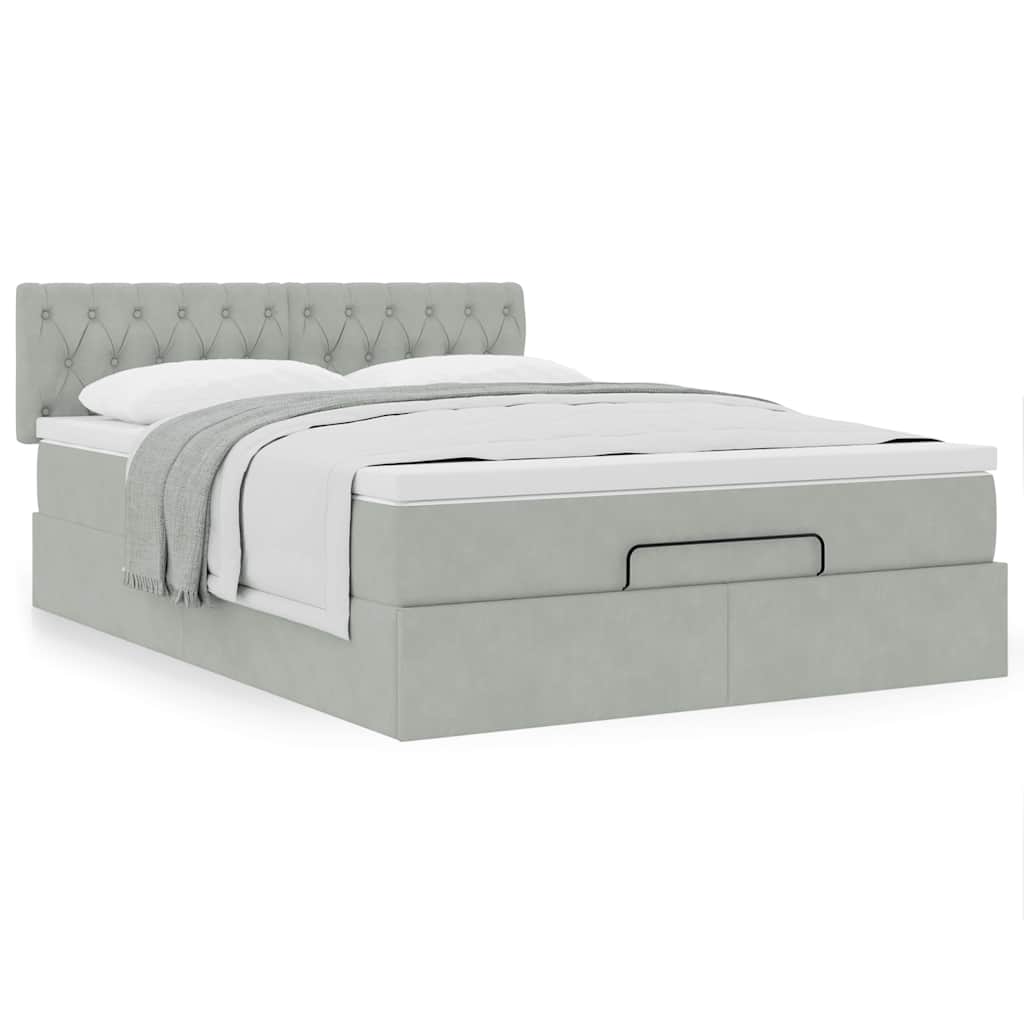Ottoman bed met matras 140x190cm fluweel lichtgrijs is nu te koop bij PeponiXL, paradijselijk wonen!