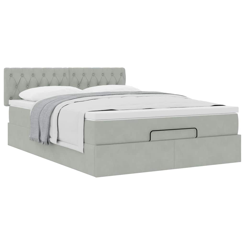 Ottoman bed met matras 140x190cm fluweel lichtgrijs is nu te koop bij PeponiXL, paradijselijk wonen!