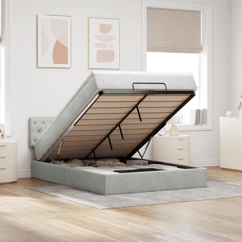 Ottoman bed met matras 140x190cm fluweel lichtgrijs is nu te koop bij PeponiXL, paradijselijk wonen!