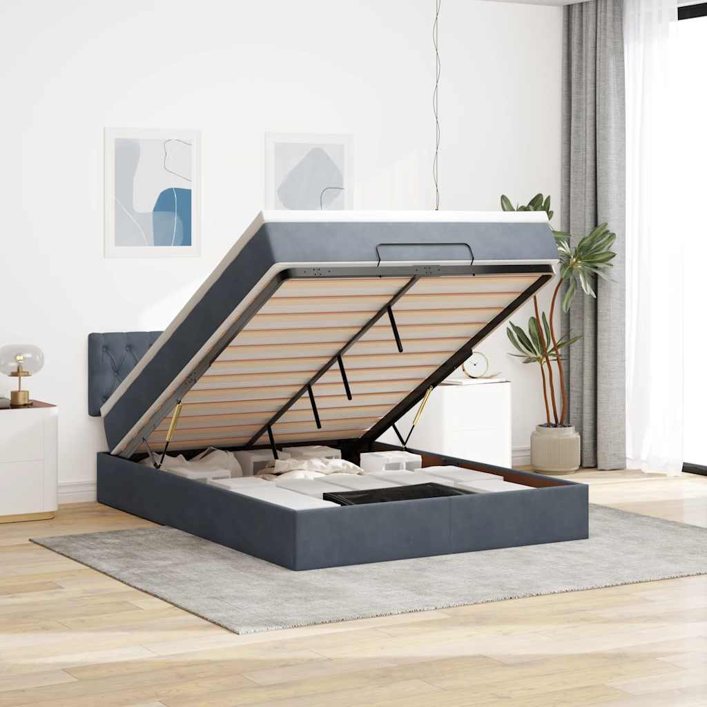 Ottoman bed met matras 140x190cm fluweel donkergrijs is nu te koop bij PeponiXL, paradijselijk wonen!