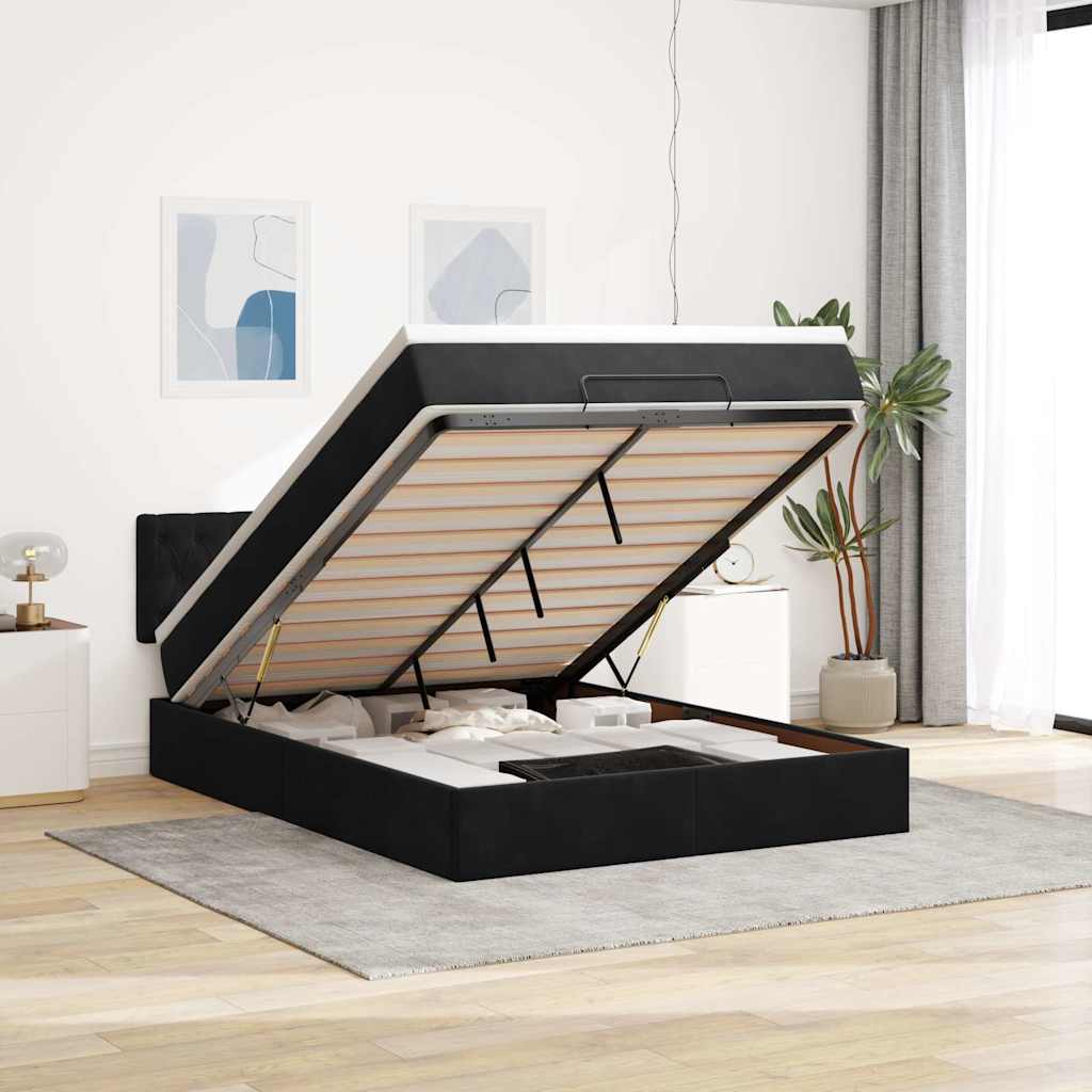 Ottoman bed met matras 140x190cm fluweel zwart is nu te koop bij PeponiXL, paradijselijk wonen!