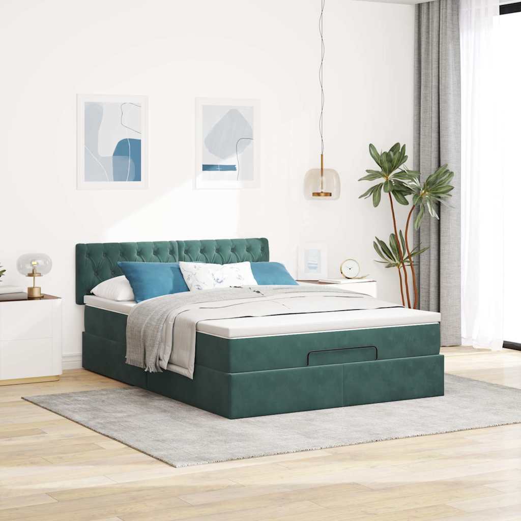 Ottoman bed met matras 140x190cm fluweel donkergroen is nu te koop bij PeponiXL, paradijselijk wonen!