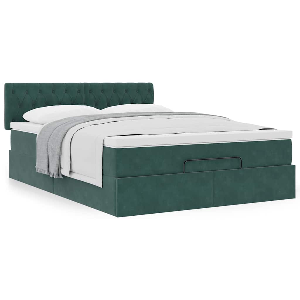 Ottoman bed met matras 140x190cm fluweel donkergroen is nu te koop bij PeponiXL, paradijselijk wonen!